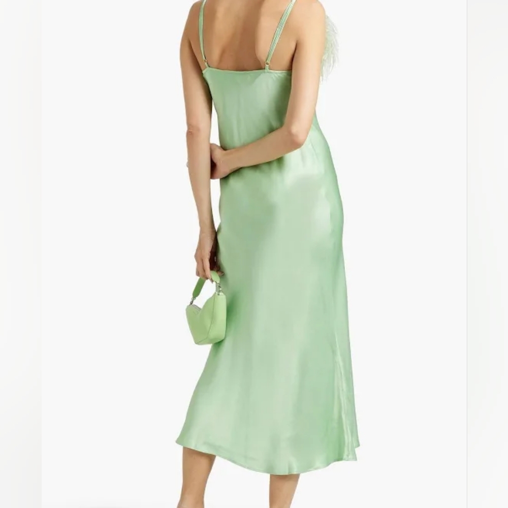 Sleeper Boheme Slip Midi Dress Women Ostrich Feathers In Mint Boho Preppy Size L - Picture 11 of 11